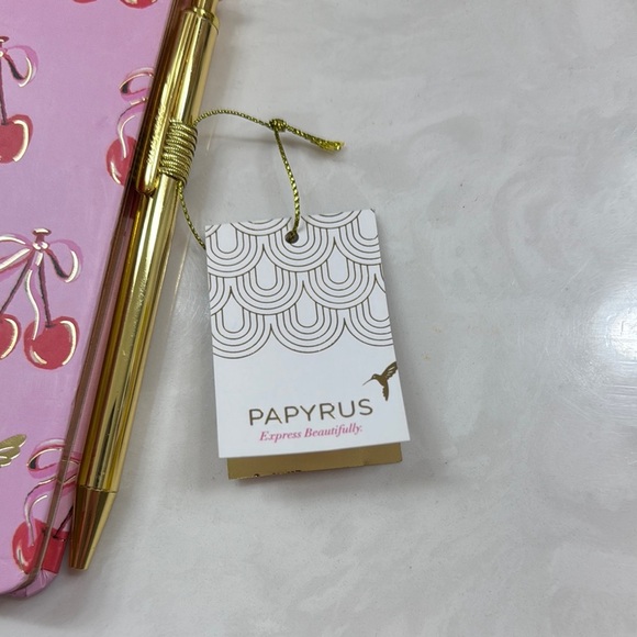 Papyrus Pink Cherry Patterned Notebook with Gold Pen NWT - Picture 5 of 7